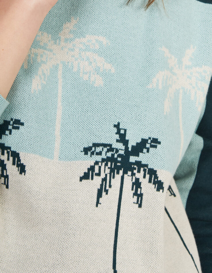 I.Code imperial green palm motif jacquard knit sweater-3 I.Code imperial green palm motif jacquard knit sweater-3