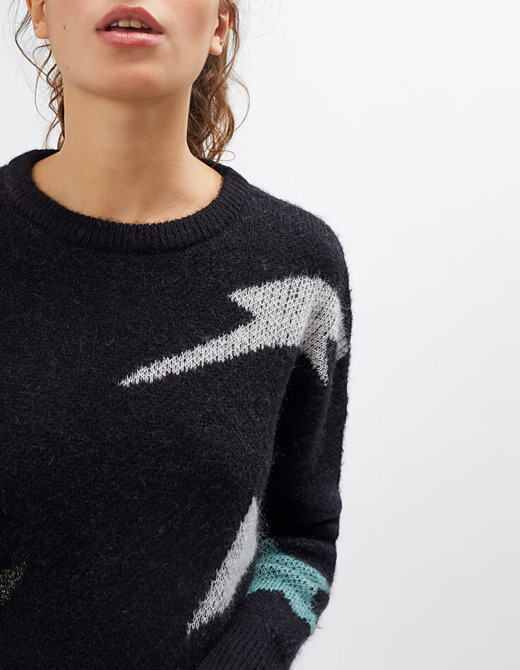 Schwarzer Pullover I.Code mit geometrischen Formen-4