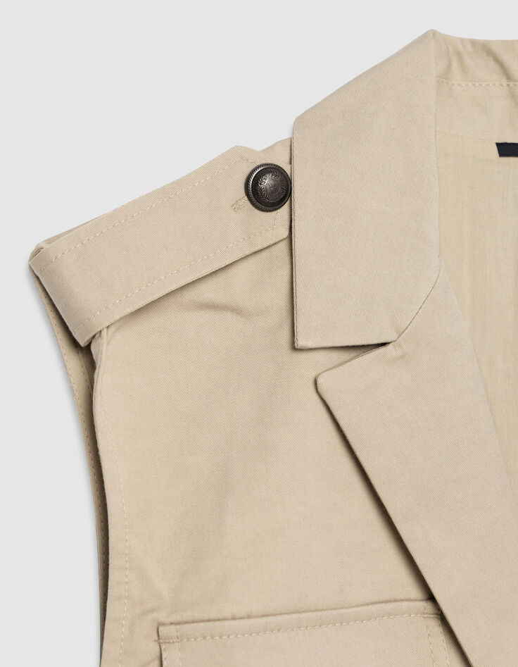 Mujer chaqueta sahariana sin mangas beige-7