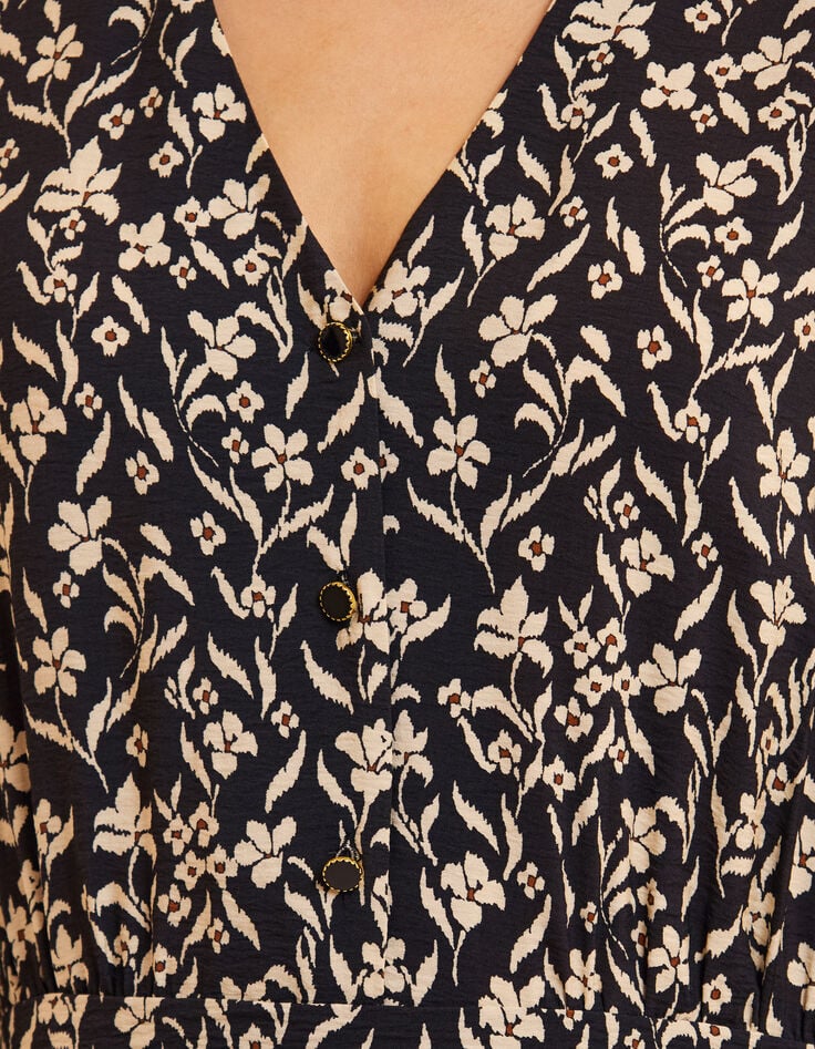 I.Code black dress with orchid print-6