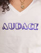 I.Code white V-neck T-shirt with metallic blue slogan-5