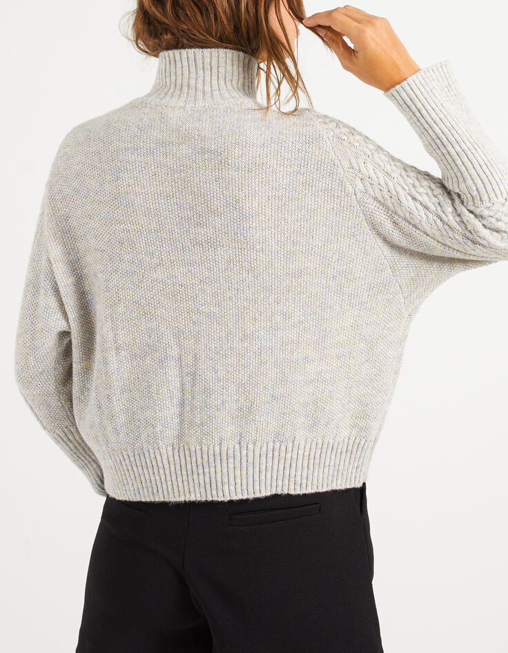 Pull blanc cassé tricot chiné à torsades I.Code-2