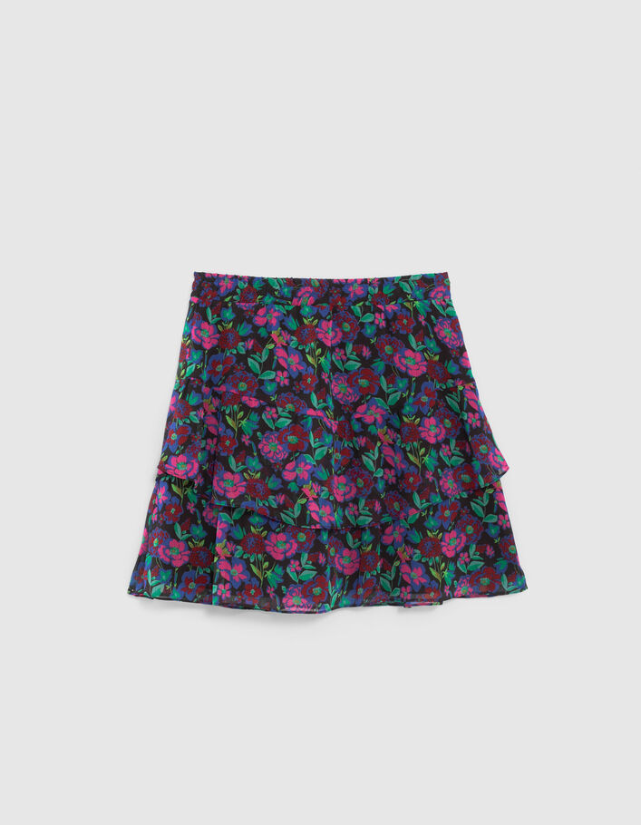I.Code raspberry short skirt with colour floral print - I.CODE