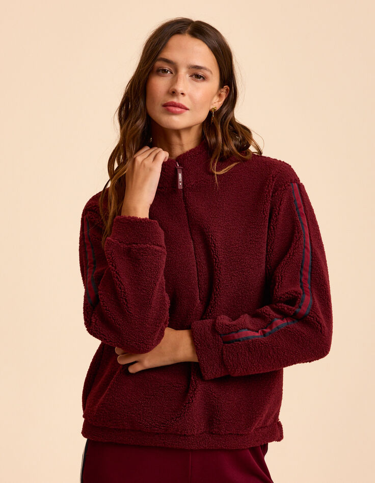 I.Code burgundy striped sherpa sweatshirt-2