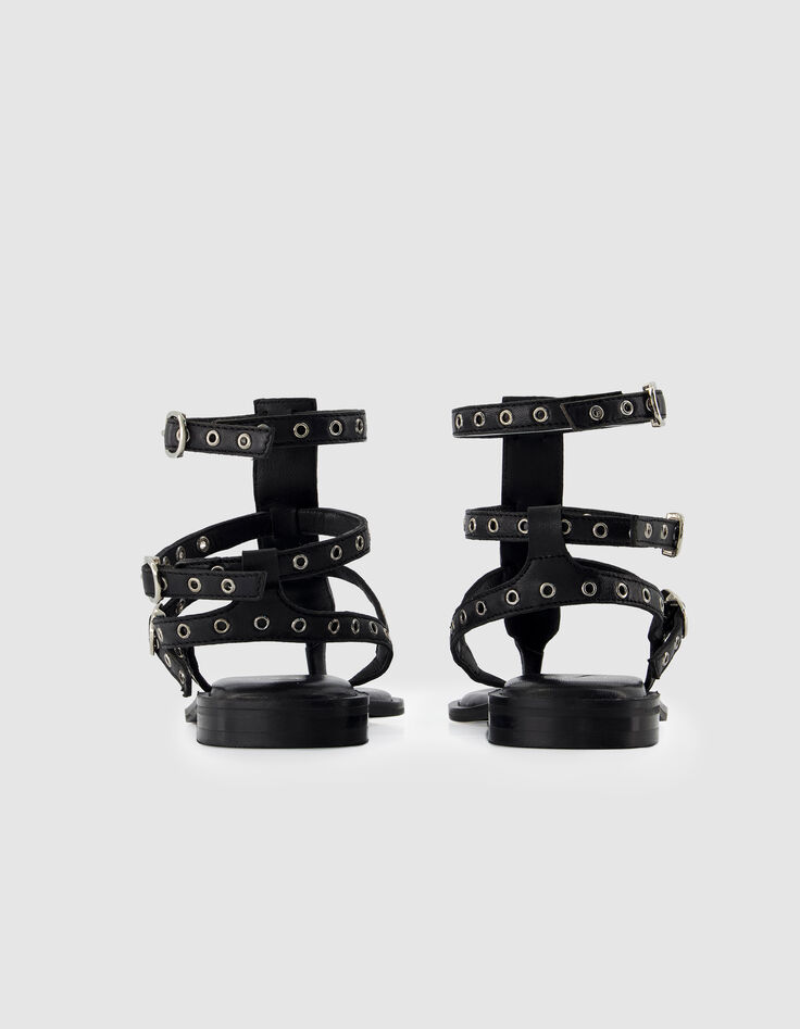 Flache Damen-Sandalen aus schwarzem Leder von Spartan-5