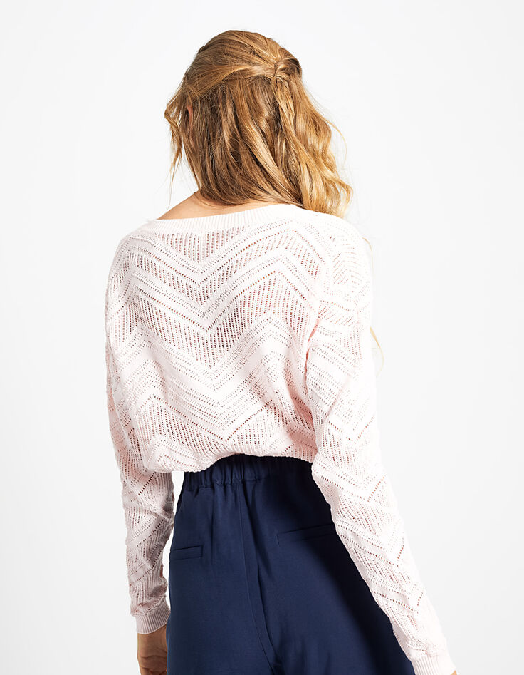 Pull rose poudré en maille ajourée I.Code-4