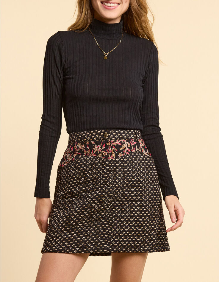 I.Code black short skirt with Boho Indian mix print-2 I.Code black short skirt with Boho Indian mix print-2