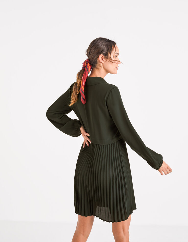 Robe chemise vert empire plissée I.Code-3 Robe chemise vert empire plissée I.Code-3