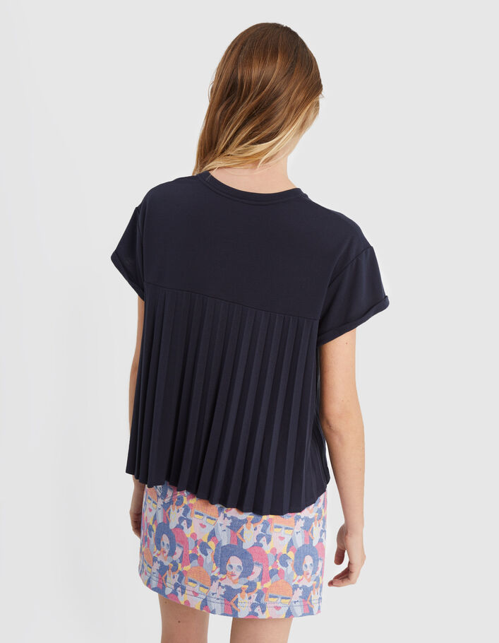 I.Code navy pique knit top with pleated back - I.CODE