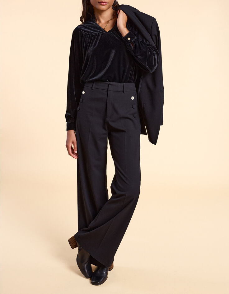 I.Code black panne velvet blouse-2