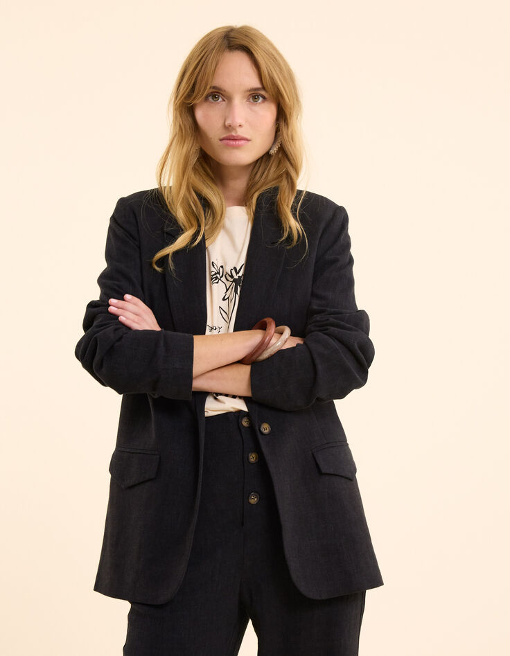 Anzugjacke aus schwarzem Baumwoll-Leinen I.Code-3