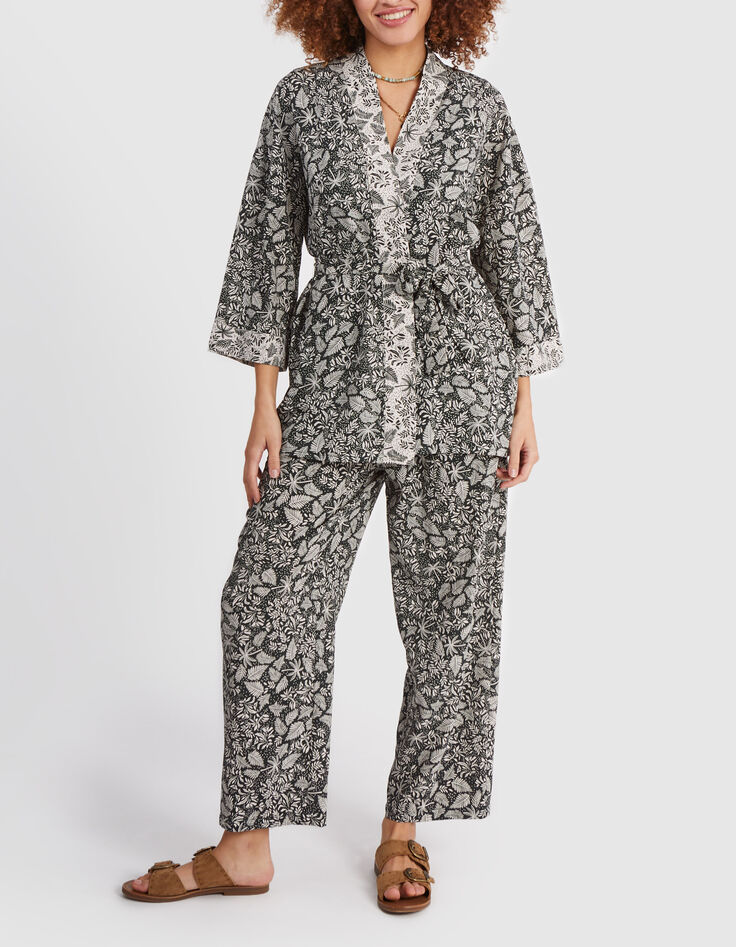 Chaqueta kimono verde estampado vegetal I.Code-4
