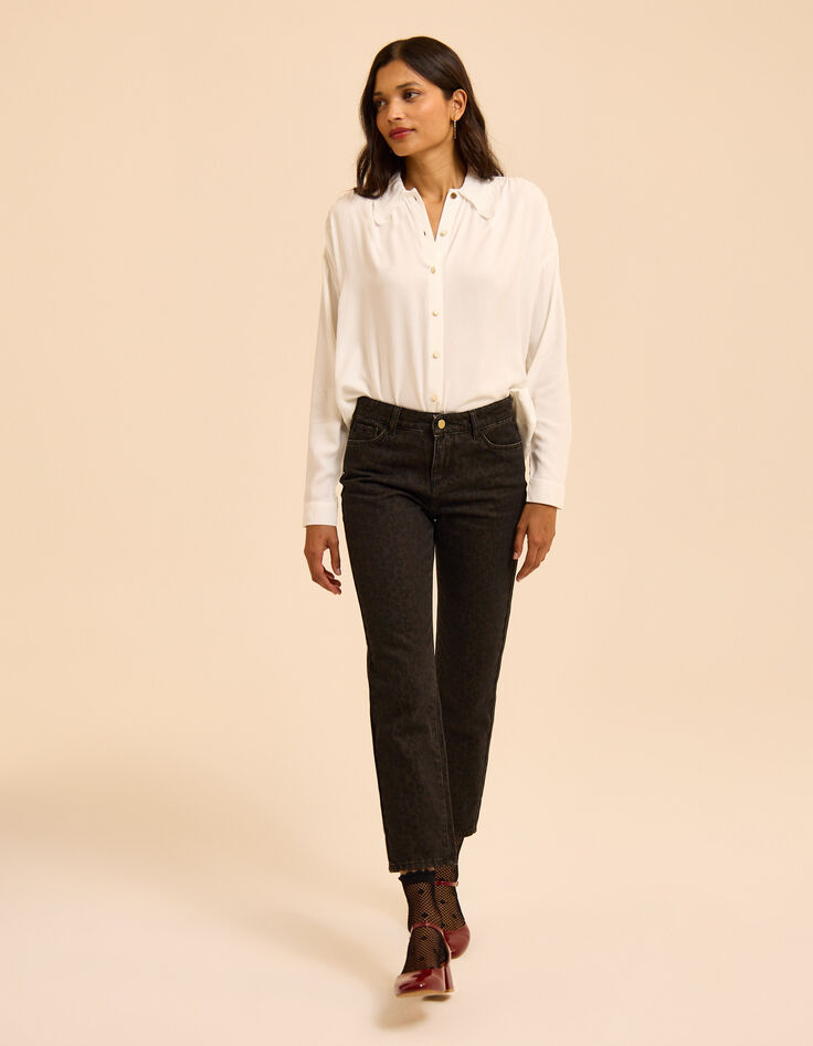 Ecru hemdblouse maxi geborduurde kraag I.Code-5