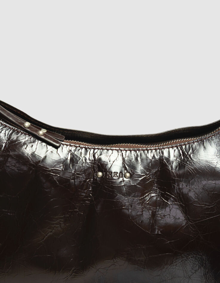 Braune Damenhalbmondtasche gl&auml;nzendes Allane-Leder-5