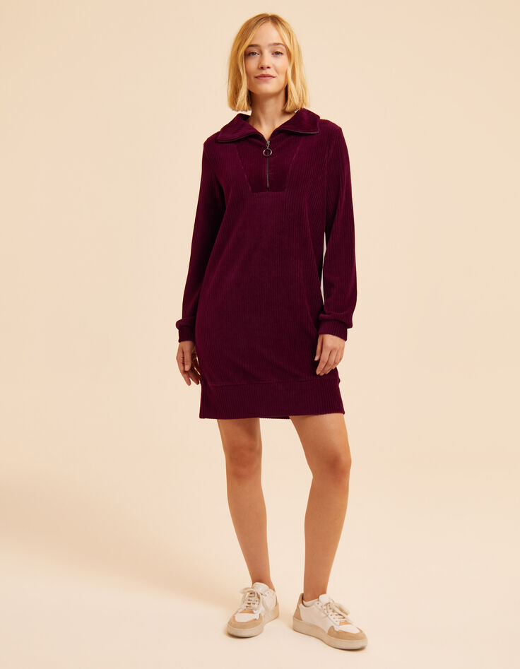 I.Code burgundy corduroy zipped dress-7 I.Code burgundy corduroy zipped dress-7