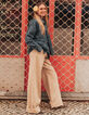 Beigefarbene Jeans mit hoher Taille und weitem Bein f&uuml;r Damen-6