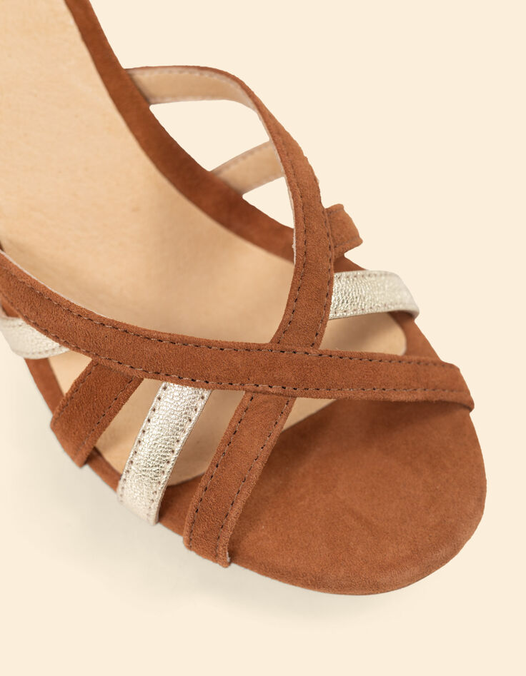 Sandales à talon camel et doré cuir velours I.Code-4