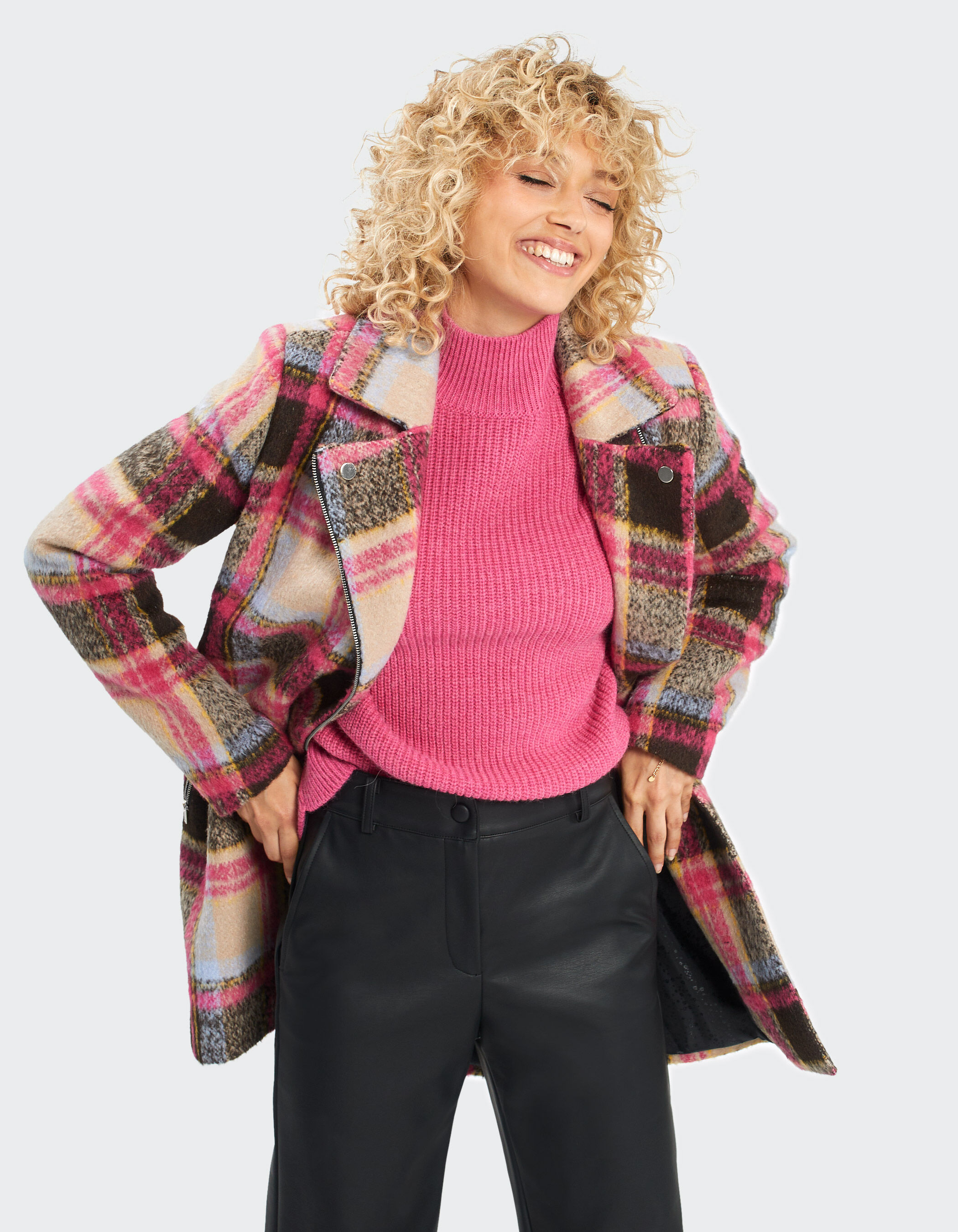 Manteau flash pink carreaux esprit motard I.Code