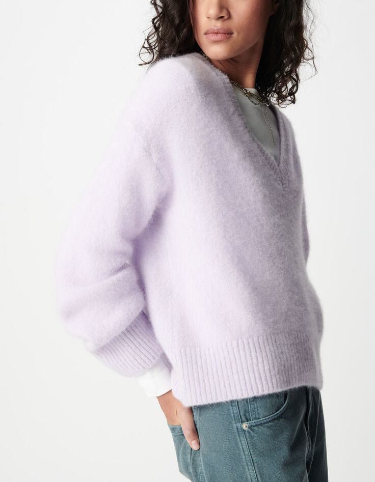 Flieder Alpaka-Pullover Damen mit V-Ausschnitt-6