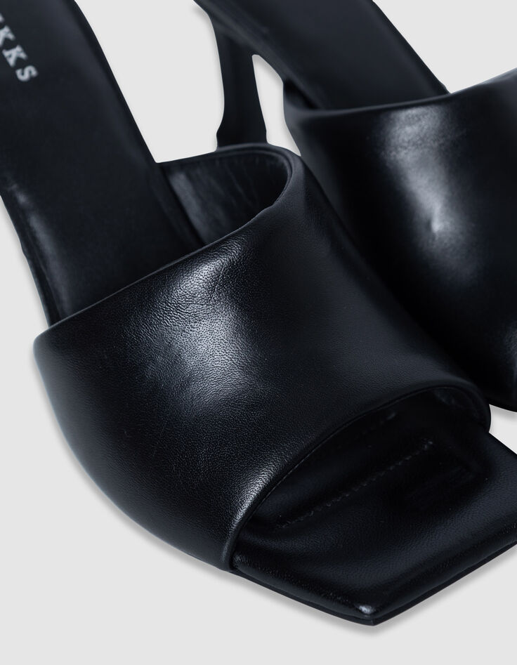 Schwarze Lederpantoffeln Damen-7