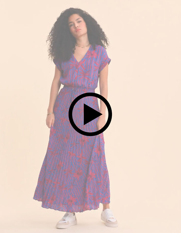 Robe longue indigo imprim&eacute; palmiers I.Code-8