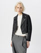Blouson court noir cuir &eacute;paules matelass&eacute;es Femme-2