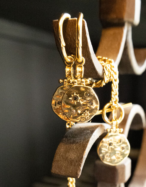 Boucles d'oreilles anneaux médailles strass I.Code