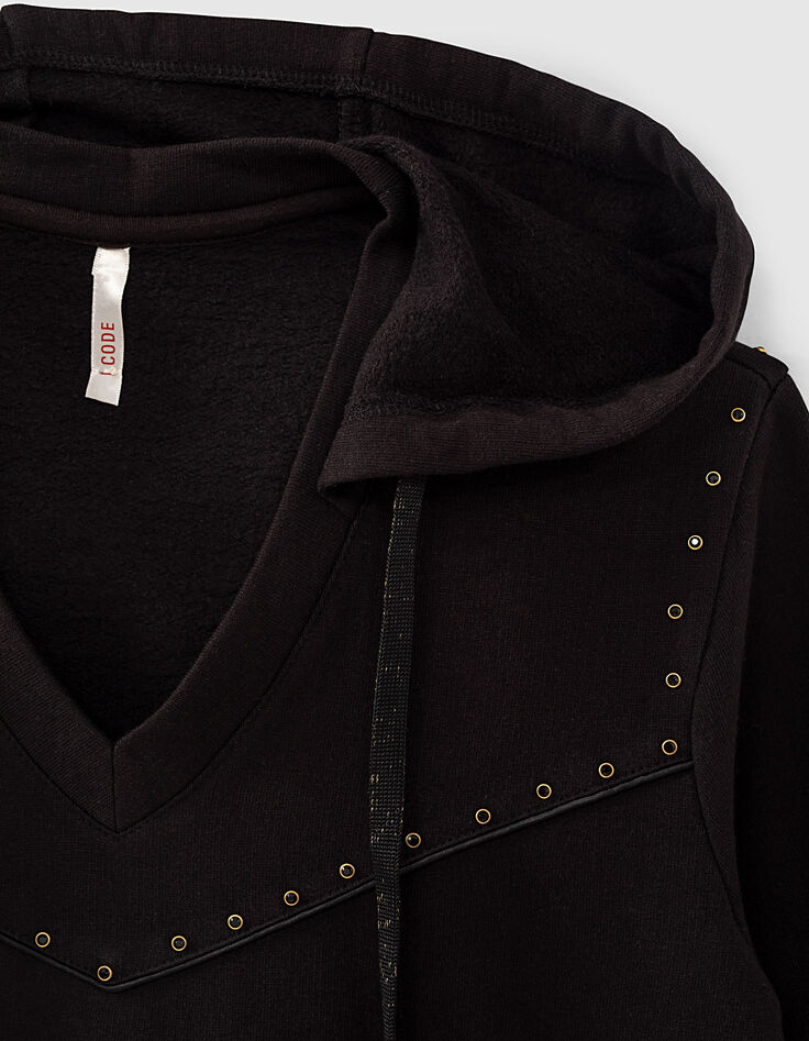 Sweat noir à capuche et décor strass noirs I.Code-2