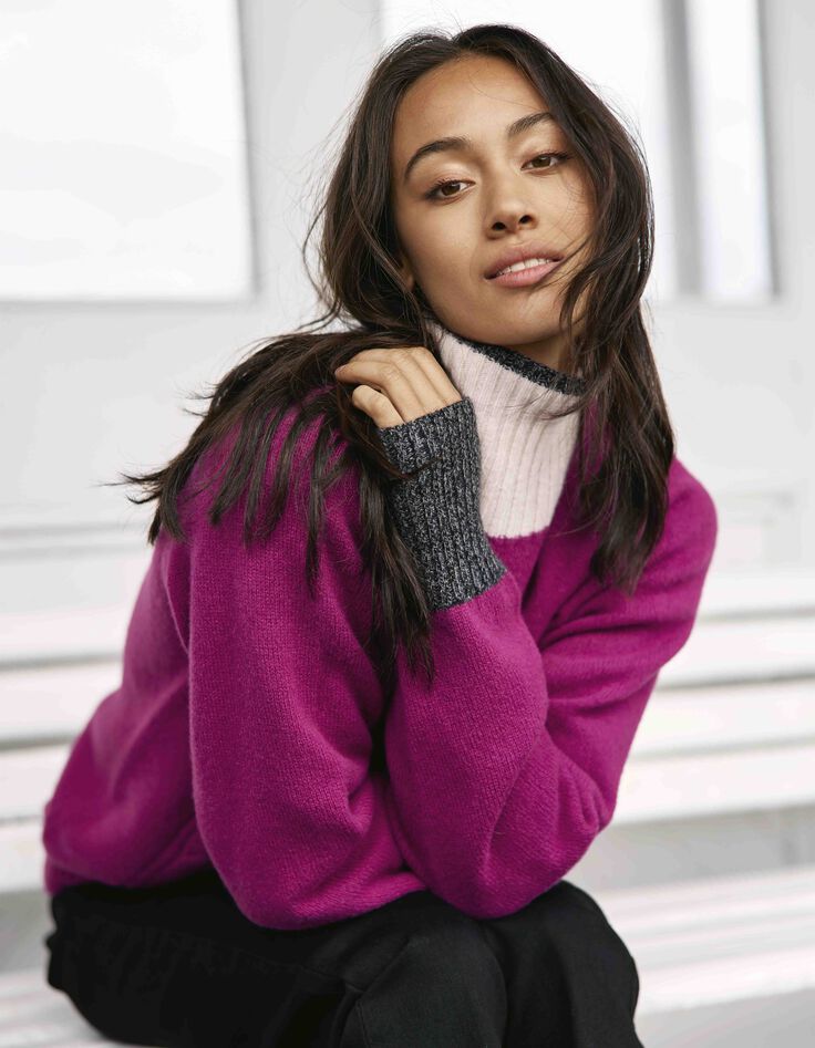 Magenta gebreide trui met twists I.Code x Lafrançaise-8