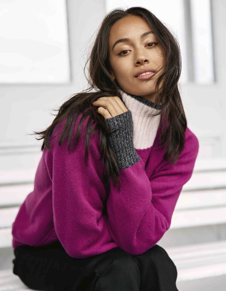 Magenta gebreide trui met twists I.Code x Lafrançaise-8 Magenta gebreide trui met twists I.Code x Lafrançaise-8