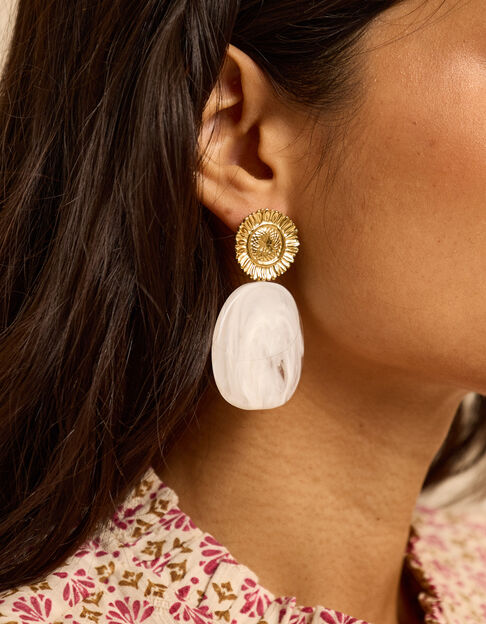 I.Code ecru medallion and resin earrings