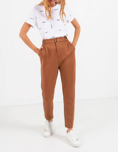 I.Code caramel knit city trousers with darts - I.CODE
