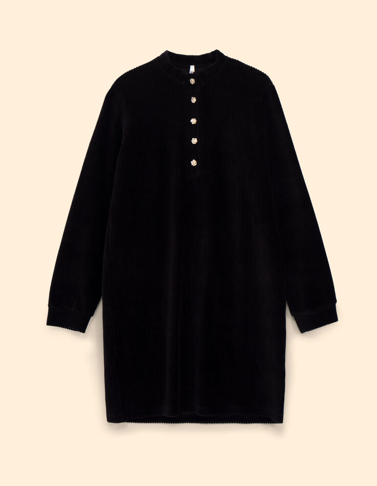 Robe noire maille velours c&ocirc;tel&eacute;e I.Code-5