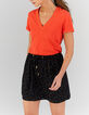 I.Code apricot V-neck T-shirt with gold seam-1