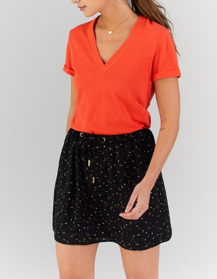I.Code apricot V-neck T-shirt with gold seam-1