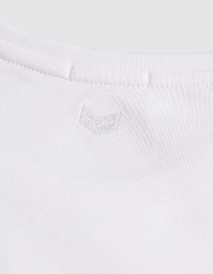 Wei&szlig;es T-Shirt Damen mit Fischgr&auml;ten-Stickerei-6