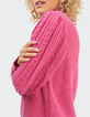 I.Code cherry pink decorative knit high-neck sweater-1