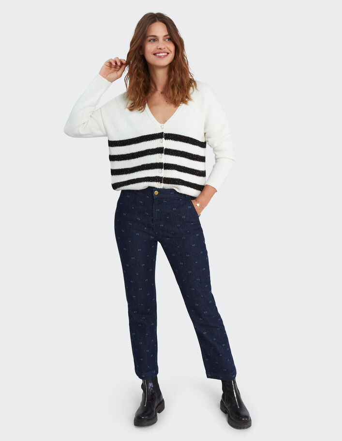 Cardigan blanc tricot à rayures noires I.Code-5