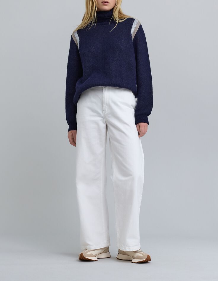 Gestreifter Jacquard-Pullover f&uuml;r Damen in Marineblau-1