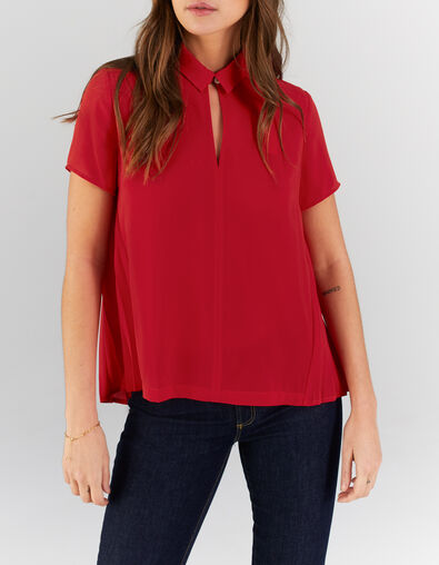 I.Code cherry flowing top with pleated back