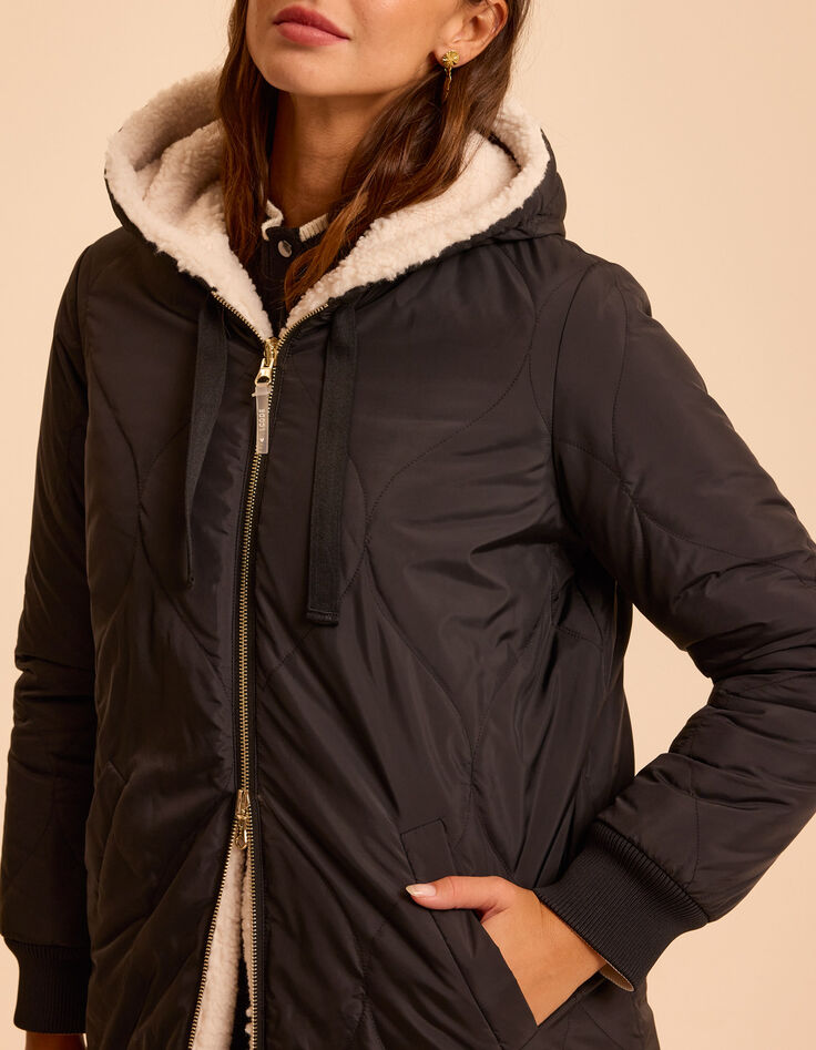 Omkeerbare parka zwart nylon en ecru sherpa I.Code-5