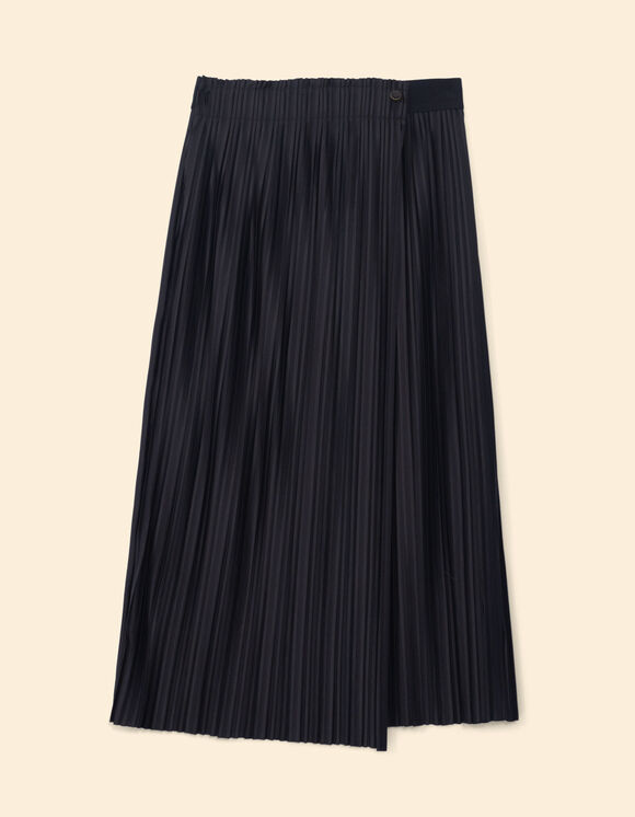 Micro-jupe taille basse noire tissée plissée à fines rayures