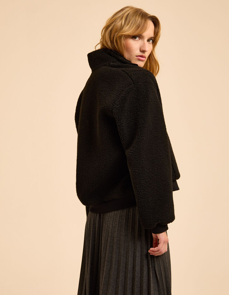 I.Code black sherpa jacket with high collar-3
