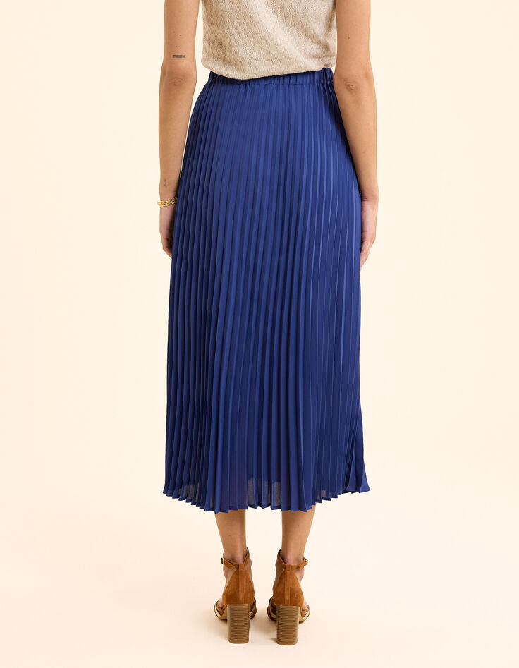 Langer blauer Plisseerock Seitenknöpfe I.Code-5