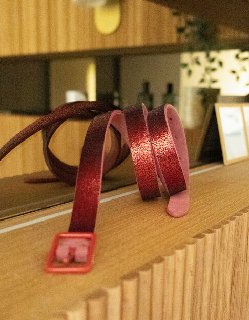 Cintur&oacute;n reversible rosa chicle y rojo metalizado I.Code