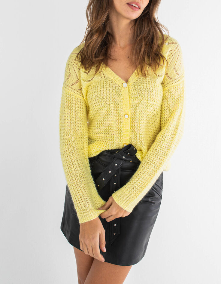Cardigan jaune tricot fantaisie I.Code-1