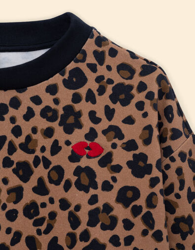 Sweat l&eacute;opard broderies coeurs I.Code