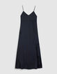 Marineblaues langes Kleid f&uuml;r Damen mit d&uuml;nnen Riemen und Knopfleiste-6