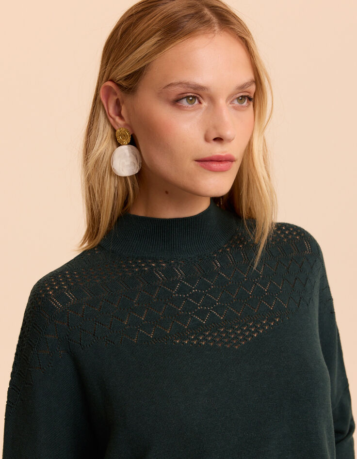 I.Code green fine openwork stitch knit cape sweater CECILE-1