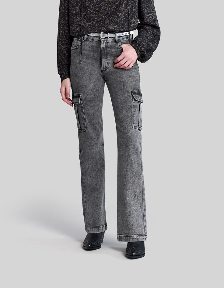 Ausgestellte schwarze Damen-Cargo-Jeans in Washed-Optik -2